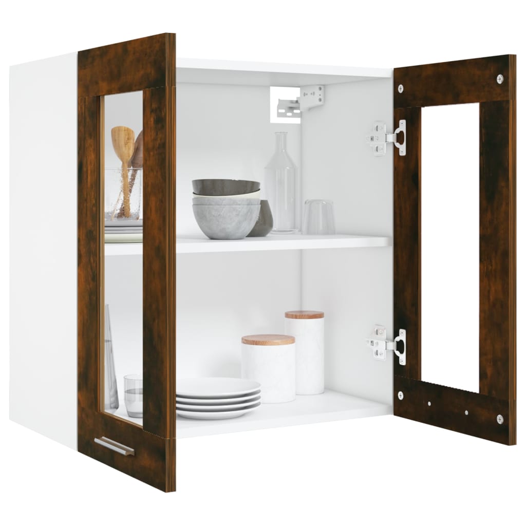 Vitrina colgante "Lyon" de roble ahumado, 60x31x60 cm, madera de ingeniería,