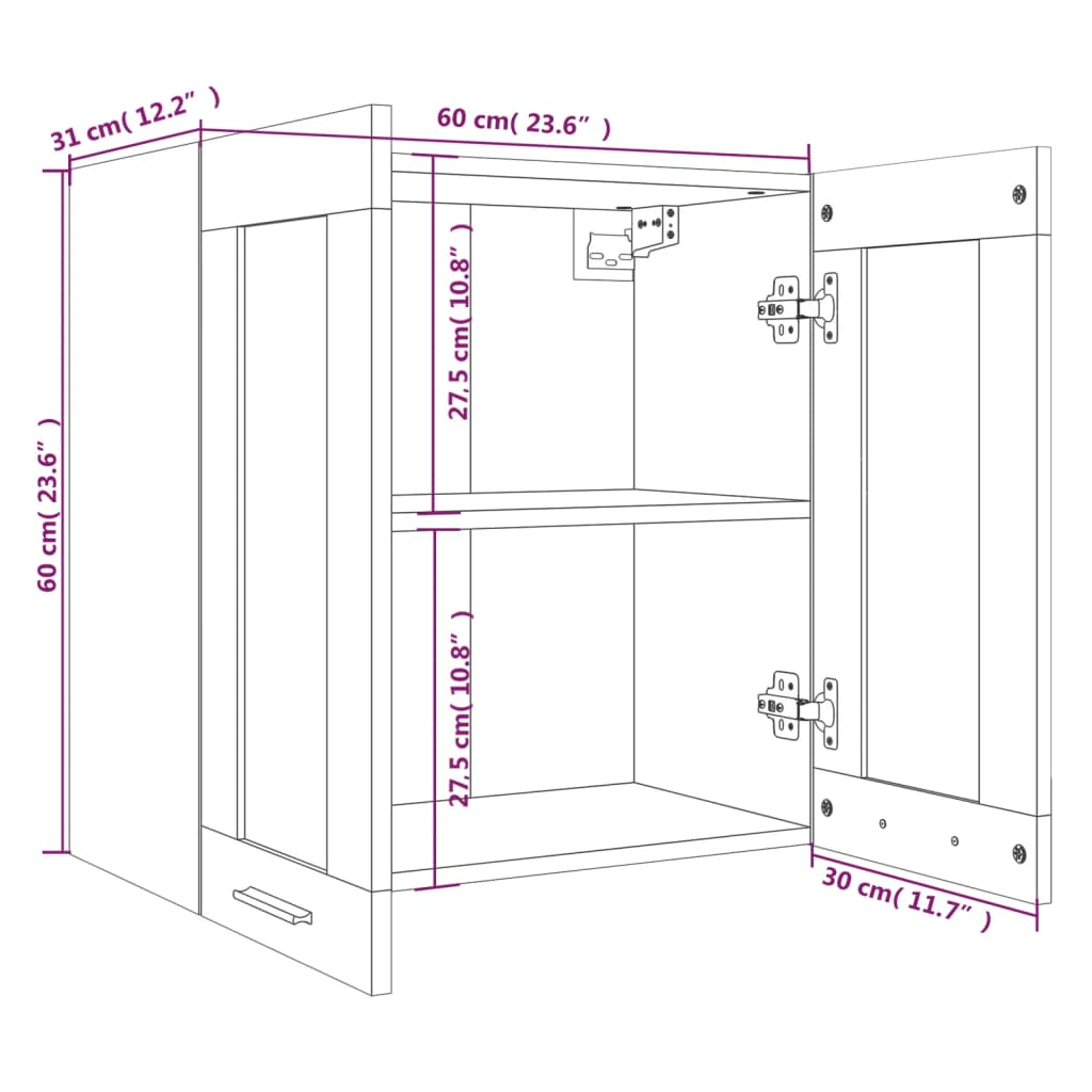 Vitrina colgante "Lyon" de roble ahumado, 60x31x60 cm, madera de ingeniería,