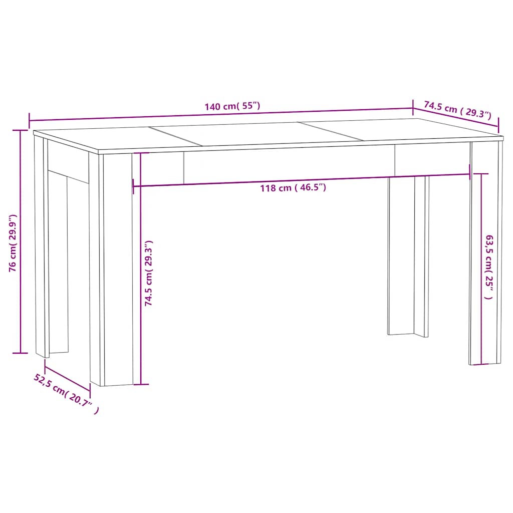 Mesa comedor madera contrachapada roble ahumado 140x74,5x76 cm