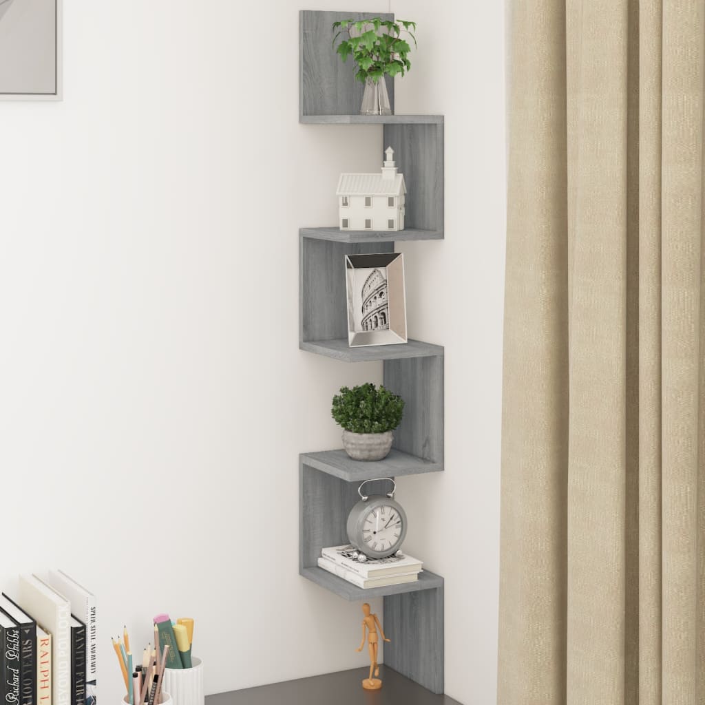 Estante de esquina de pared contrachapado negro 32x32x127,5 cm
