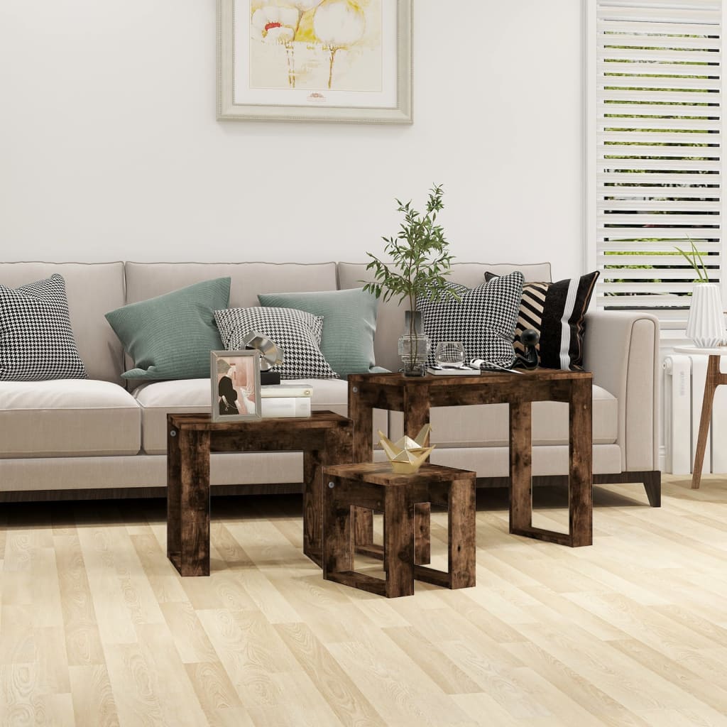 3-piece stackable plywood tables, Sonoma grey