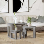 Mesas apilables 3 pzas madera contrachapada color gris Sonoma