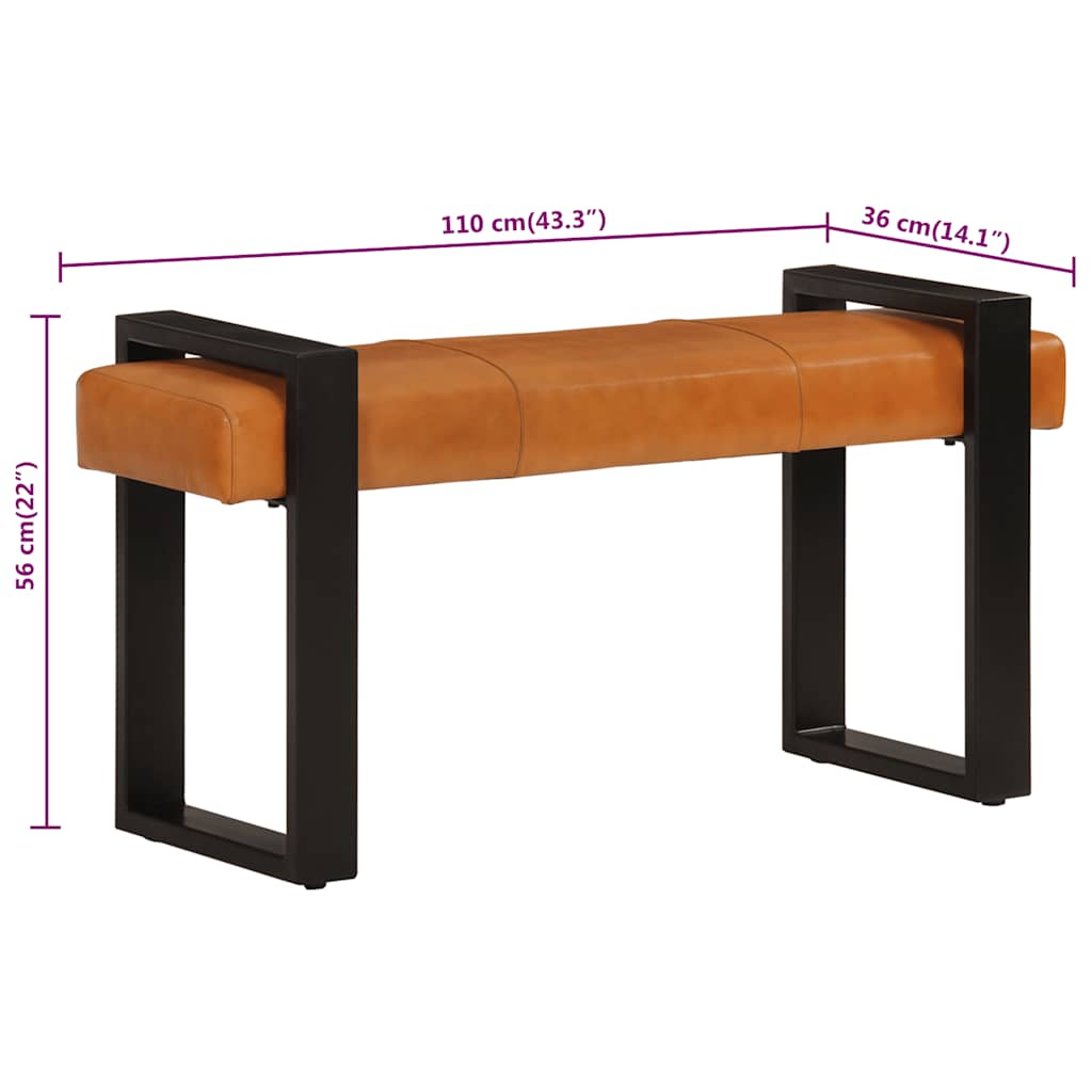Banco piel de cabra auténtica negro y marrón 110 cm