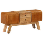 Banco Bok madera de mango piel de cabra auténtica marrón 107 cm