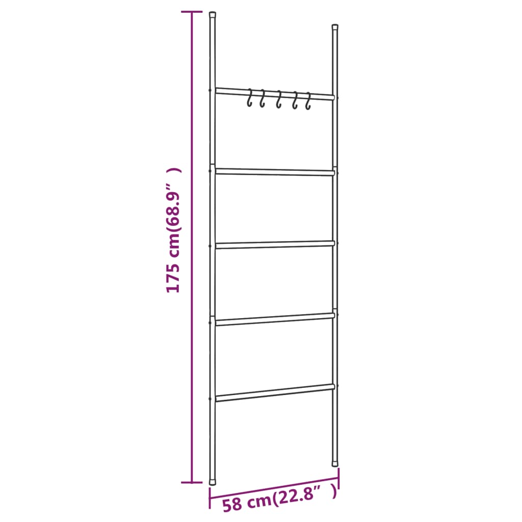 Toallero Escalera con 5 Niveles Negro 58x175 cm Hierro
