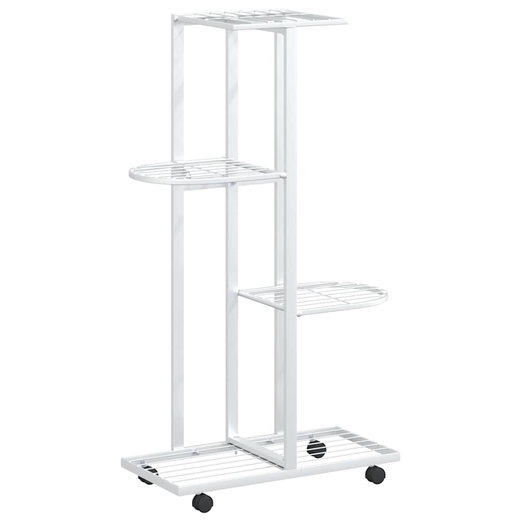 Soporte para flores 4 alturas y ruedas hierro blanco 44x23x80cm