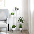 Soporte para flores 4 alturas y ruedas hierro blanco 44x23x80cm