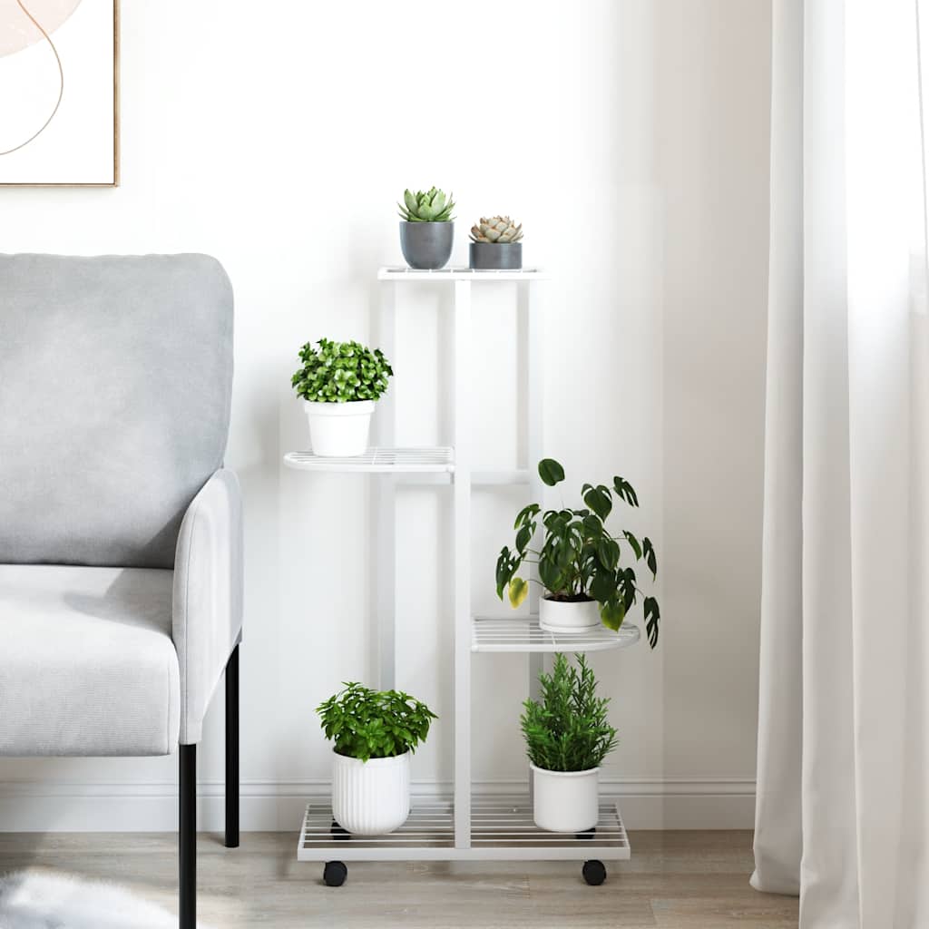 Soporte para flores 4 alturas y ruedas hierro blanco 44x23x80cm