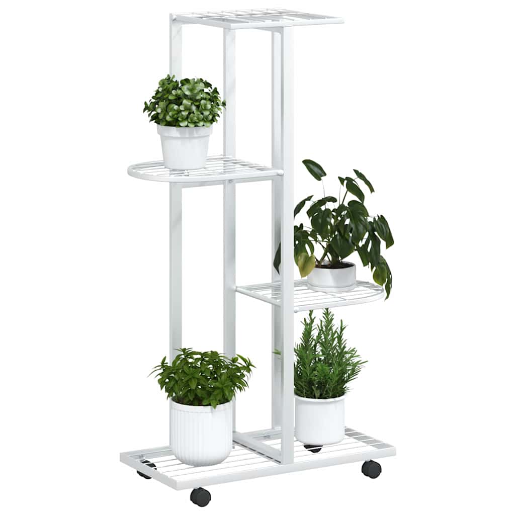 Soporte para flores 4 alturas y ruedas hierro blanco 44x23x80cm