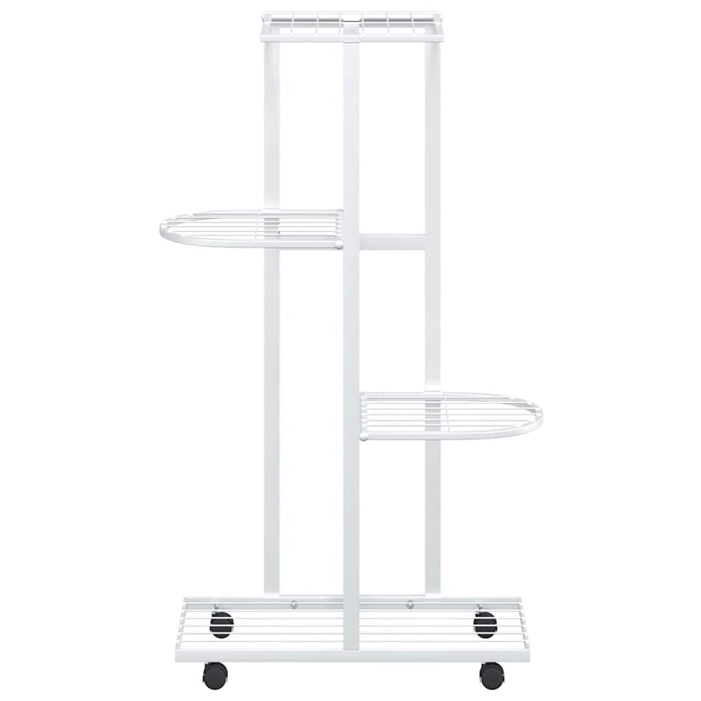 Soporte para flores 4 alturas y ruedas hierro blanco 44x23x80cm