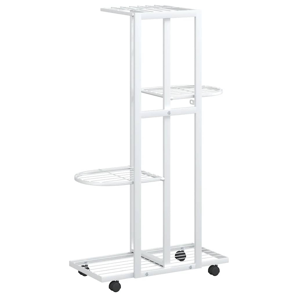 Soporte para flores 4 alturas y ruedas hierro blanco 44x23x80cm