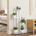 Soporte para flores 4 alturas y ruedas hierro blanco 44x23x80cm
