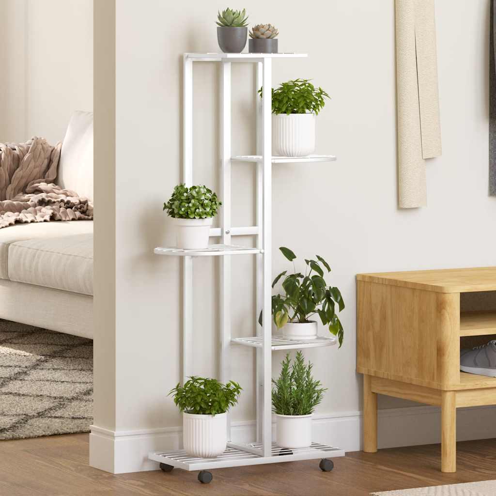 Soporte para flores 4 alturas y ruedas hierro blanco 44x23x80cm