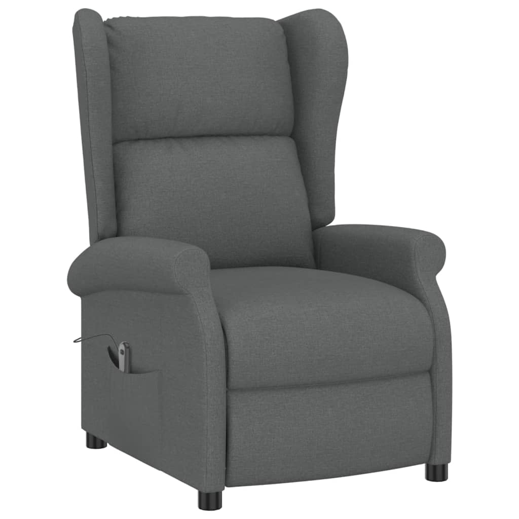 Sillón orejero reclinable eléctrico de tela gris oscuro