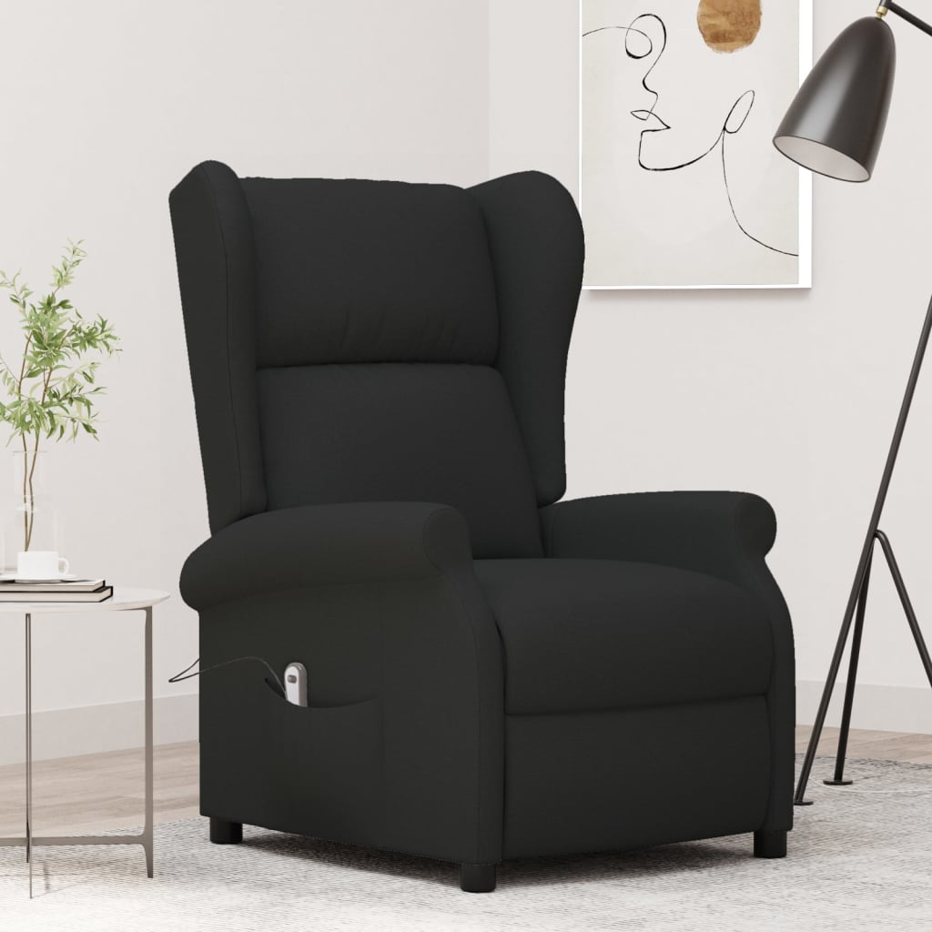 Sillón orejero reclinable eléctrico de tela gris oscuro