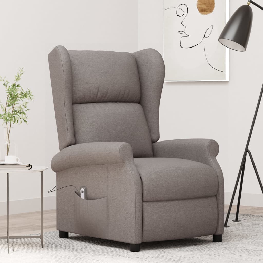 Sillón orejero reclinable eléctrico de tela gris oscuro