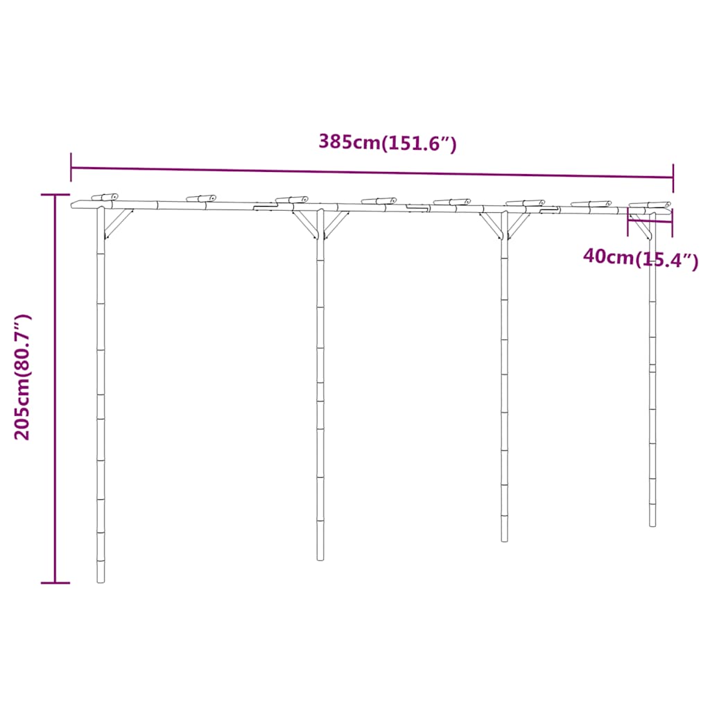 Pérgola de bambú 385x40x205 cm