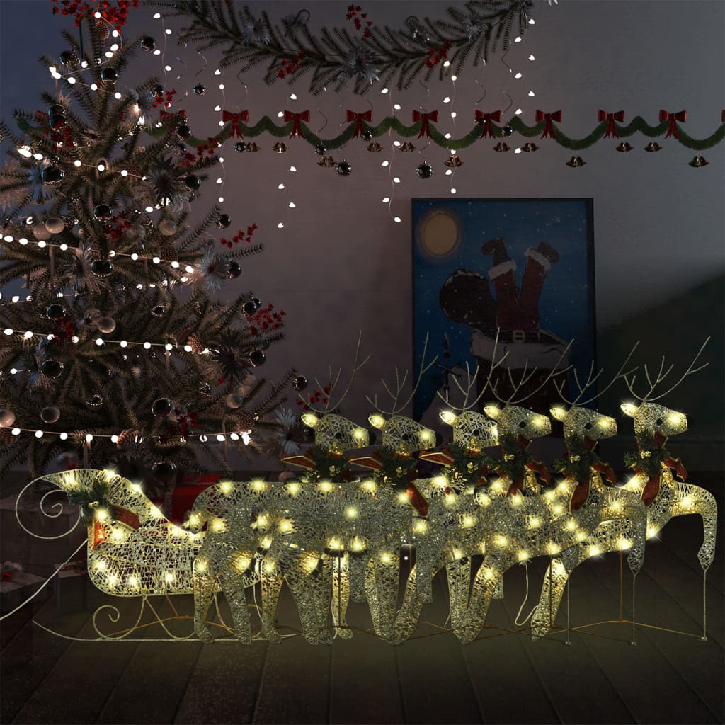 Decoración navideña de renos y trineo acrílico 320 LED