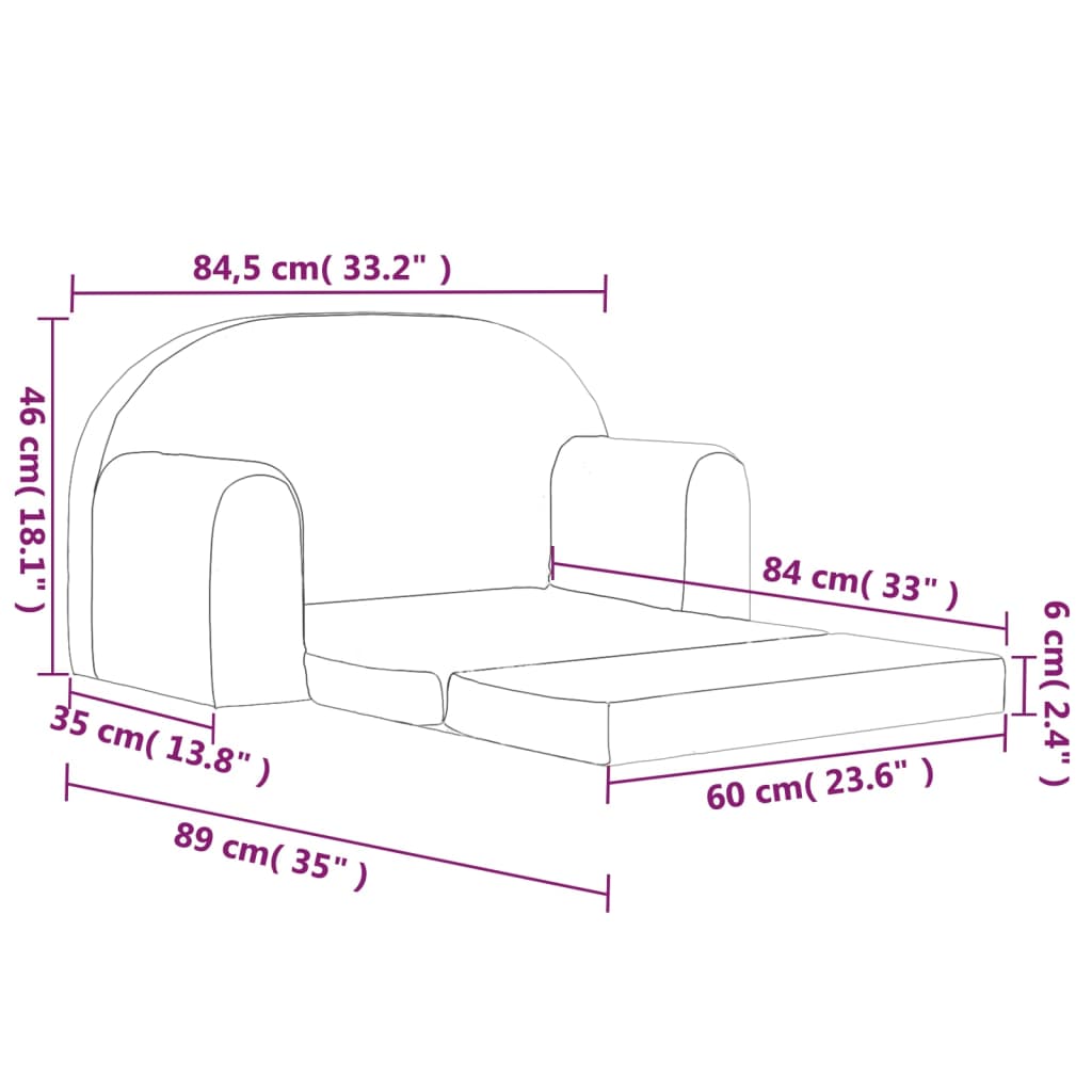 Sofá cama infantil 2 plazas felpa suave crema