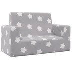 Sofá infantil de 2 plazas gris claro con estrellas felpa suave