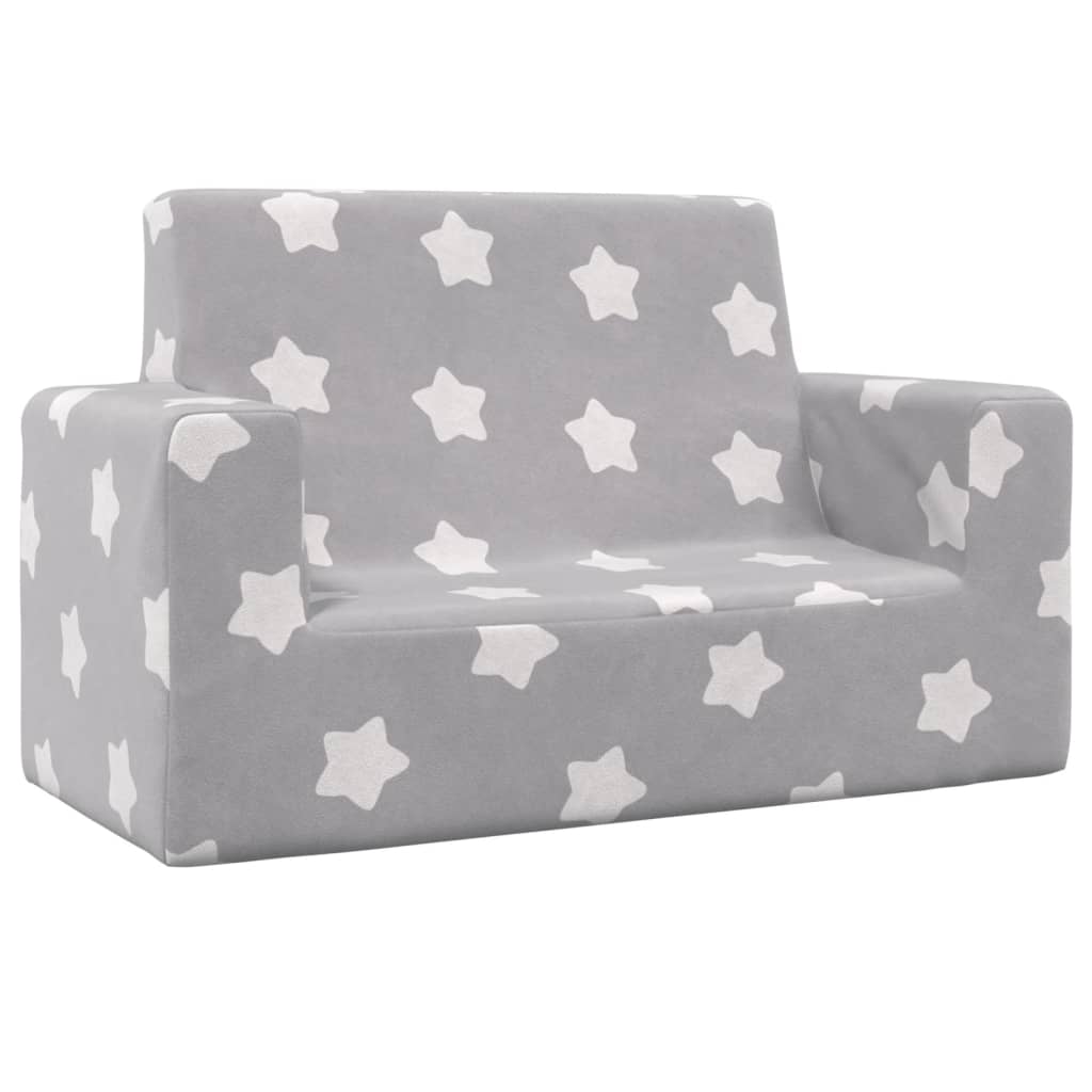 Sofá infantil de 2 plazas gris claro con estrellas felpa suave