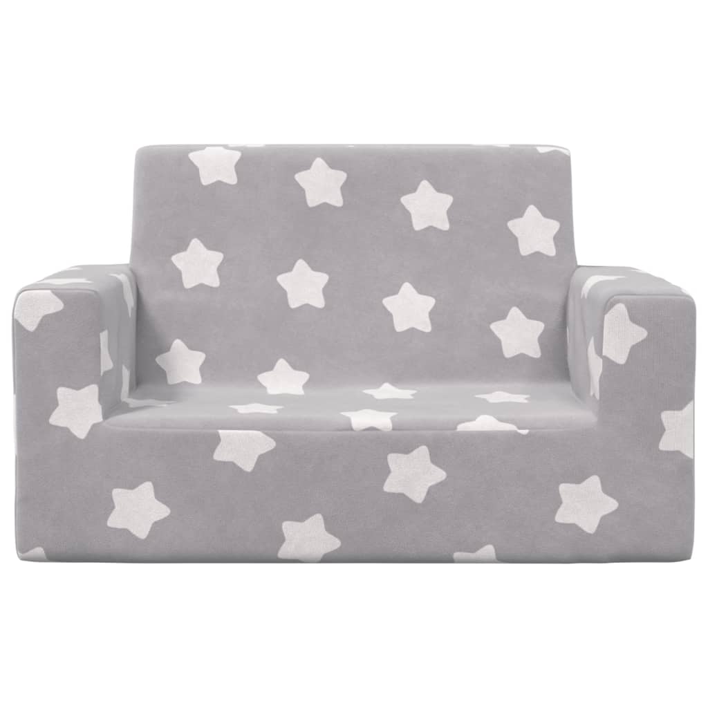Sofá infantil de 2 plazas gris claro con estrellas felpa suave