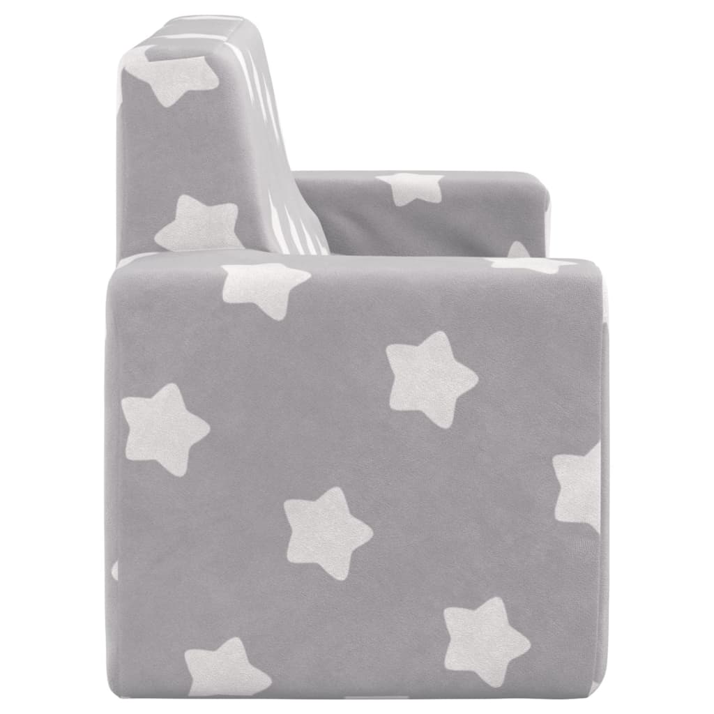 Sofá infantil de 2 plazas gris claro con estrellas felpa suave
