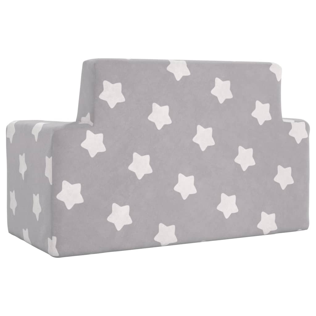 Sofá infantil de 2 plazas gris claro con estrellas felpa suave