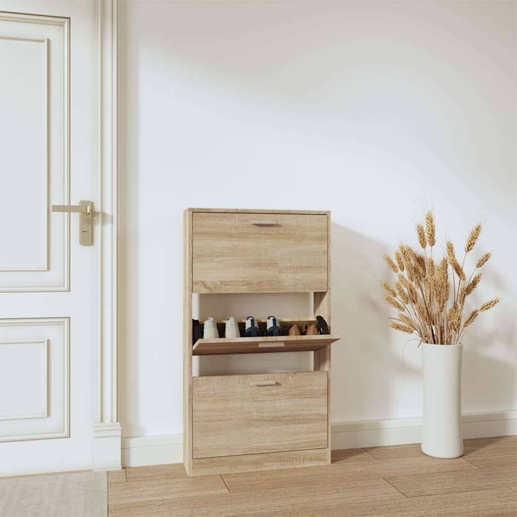 Mueble zapatero madera contrachapada gris Sonoma 63x24x147 cm