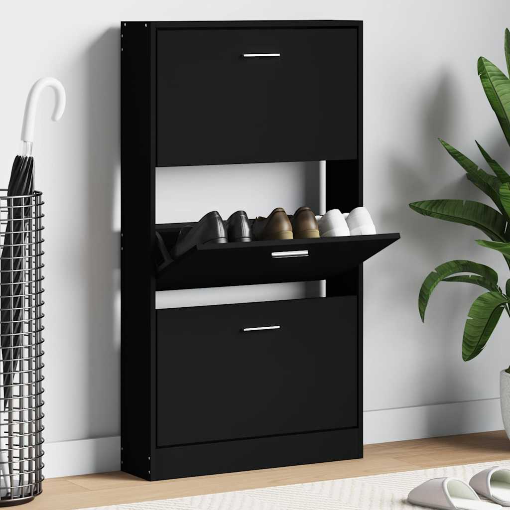 Mueble zapatero madera contrachapada gris Sonoma 63x24x147 cm