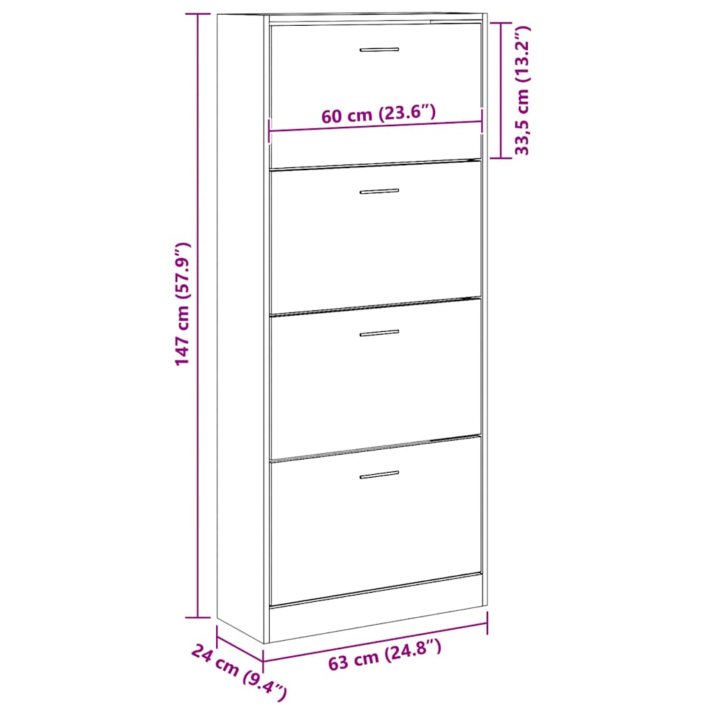 Mueble zapatero madera contrachapada gris Sonoma 63x24x147 cm