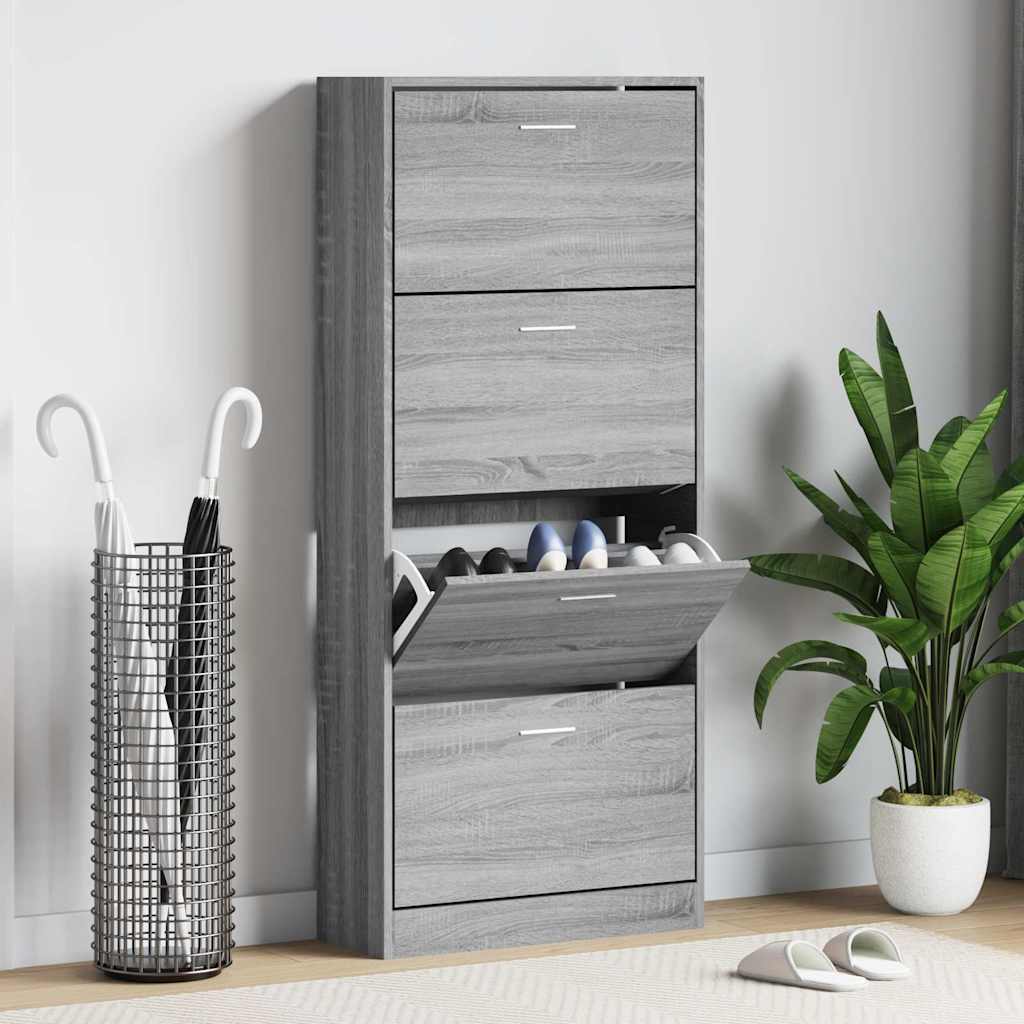 Mueble zapatero madera contrachapada gris Sonoma 63x24x147 cm
