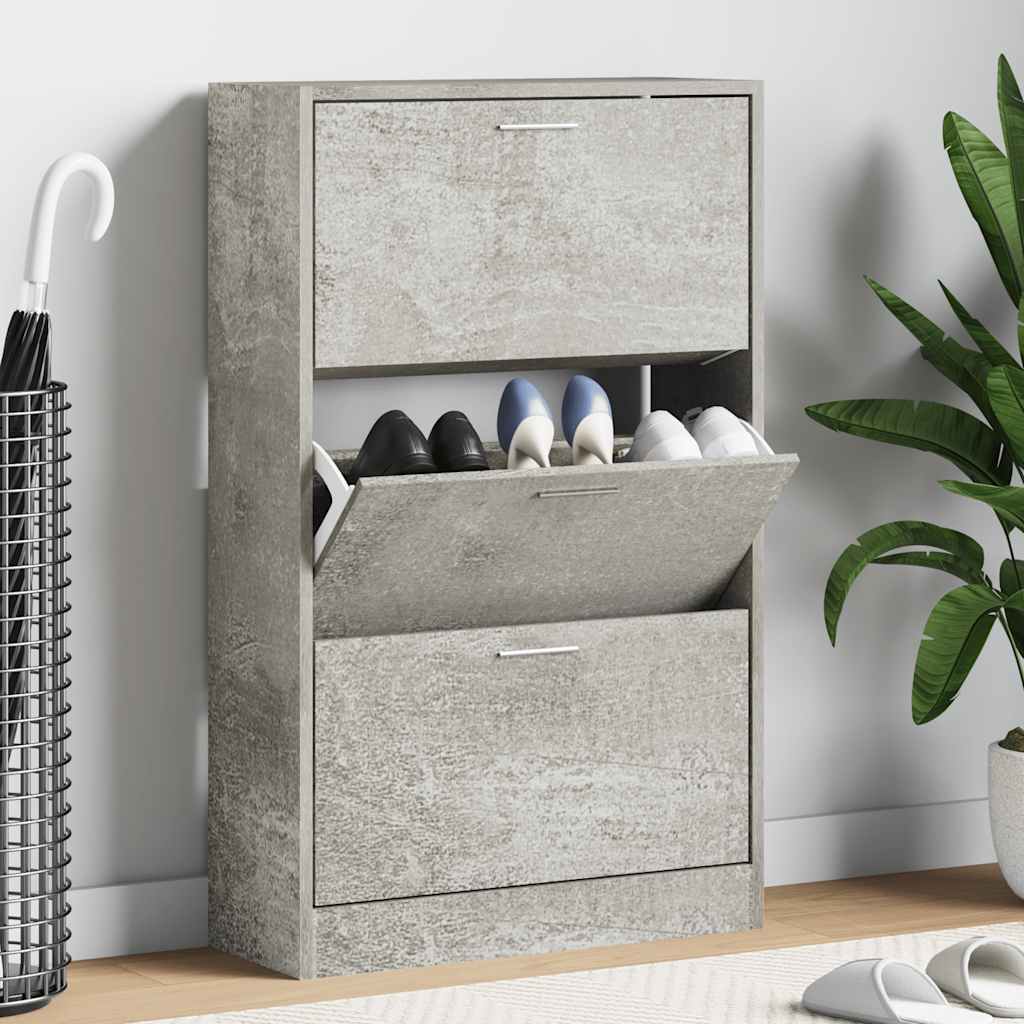 Mueble zapatero madera contrachapada gris Sonoma 63x24x147 cm