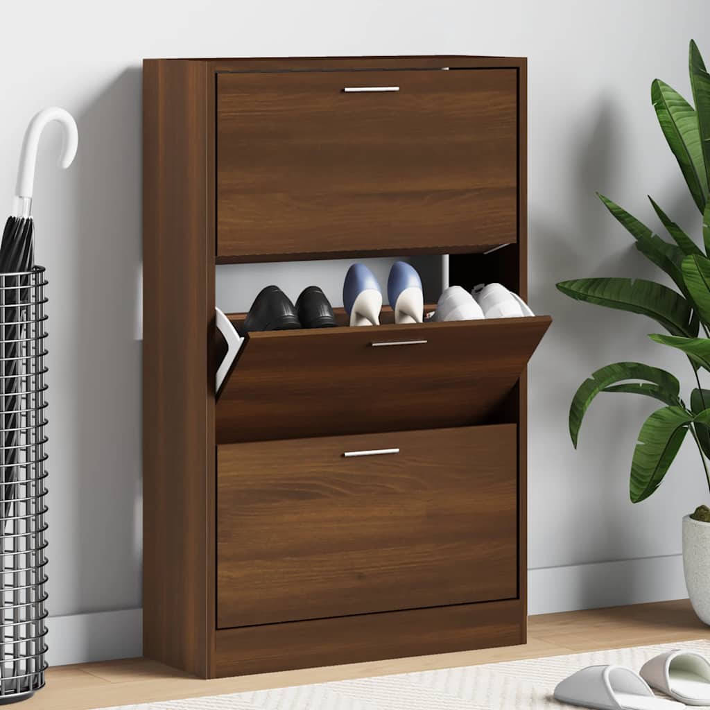 Mueble zapatero madera contrachapada gris Sonoma 63x24x147 cm