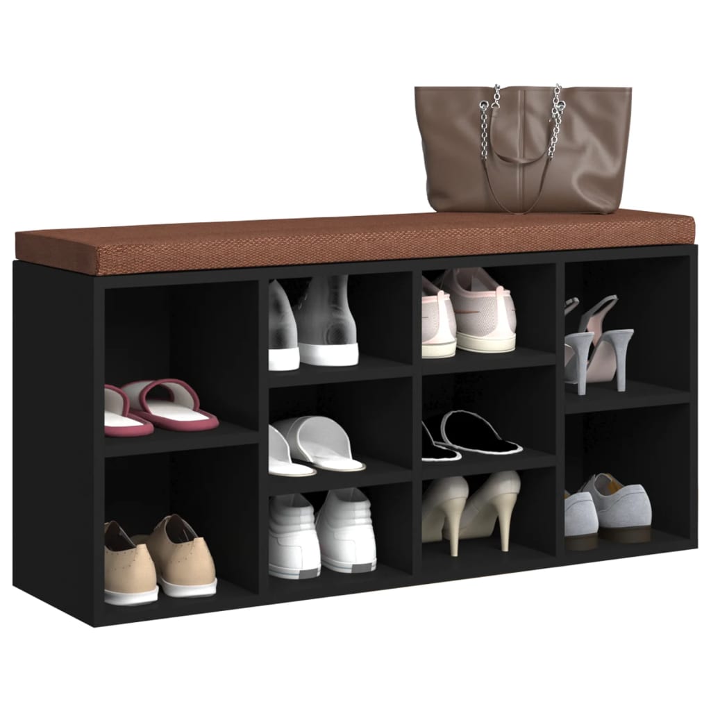 Zapatero de madera contrachapada negro 103x30x48 cm