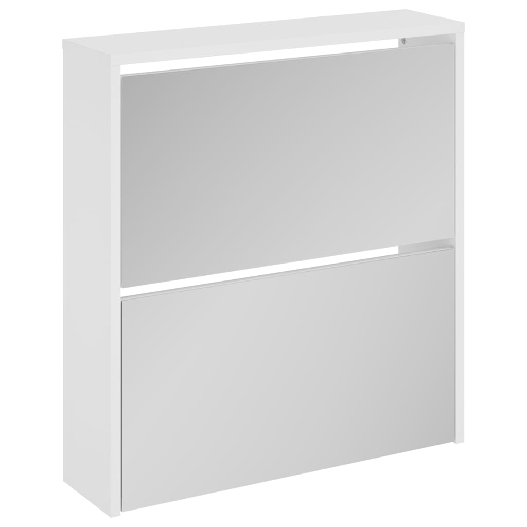 Zapatero con espejo 2 niveles blanco brillo 63x17x67 cm