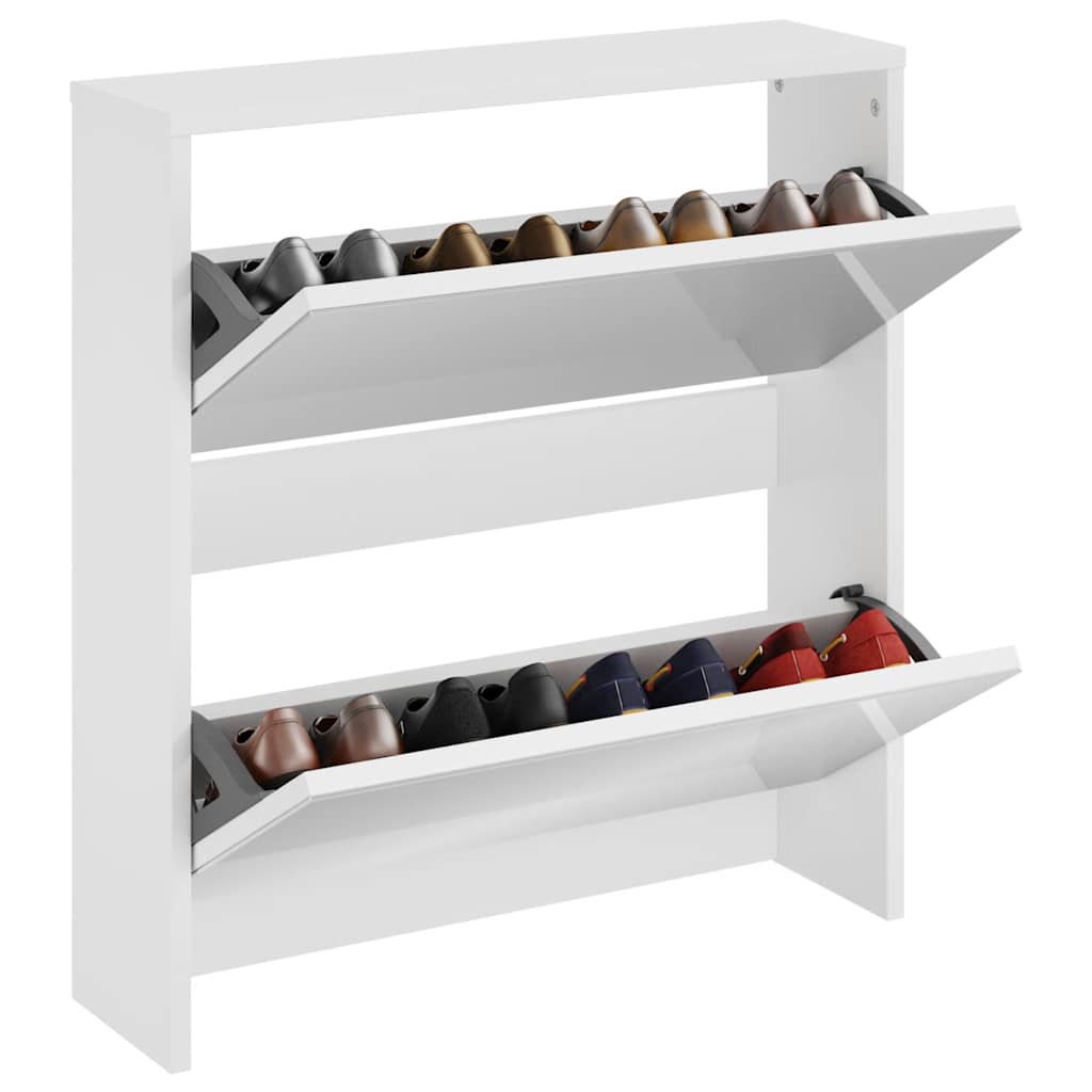 Zapatero con espejo 2 niveles blanco brillo 63x17x67 cm