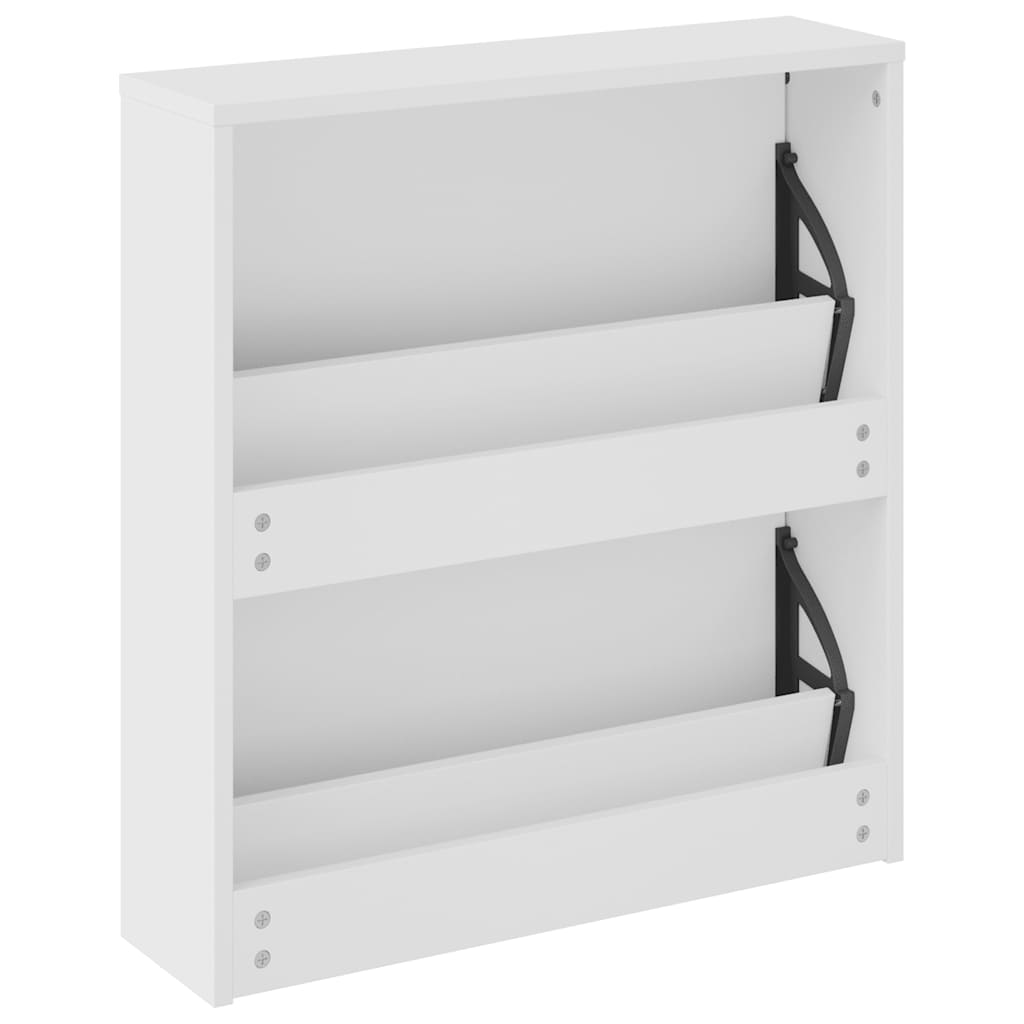 Zapatero con espejo 2 niveles blanco brillo 63x17x67 cm