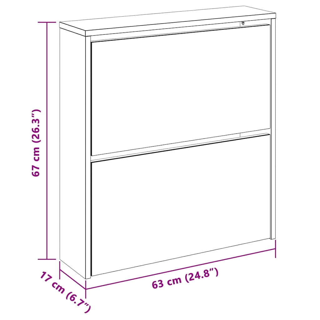 Zapatero con espejo 2 niveles blanco brillo 63x17x67 cm