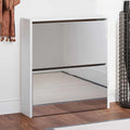 Zapatero con espejo 2 niveles blanco brillo 63x17x67 cm