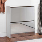 Zapatero con espejo 2 niveles blanco brillo 63x17x67 cm