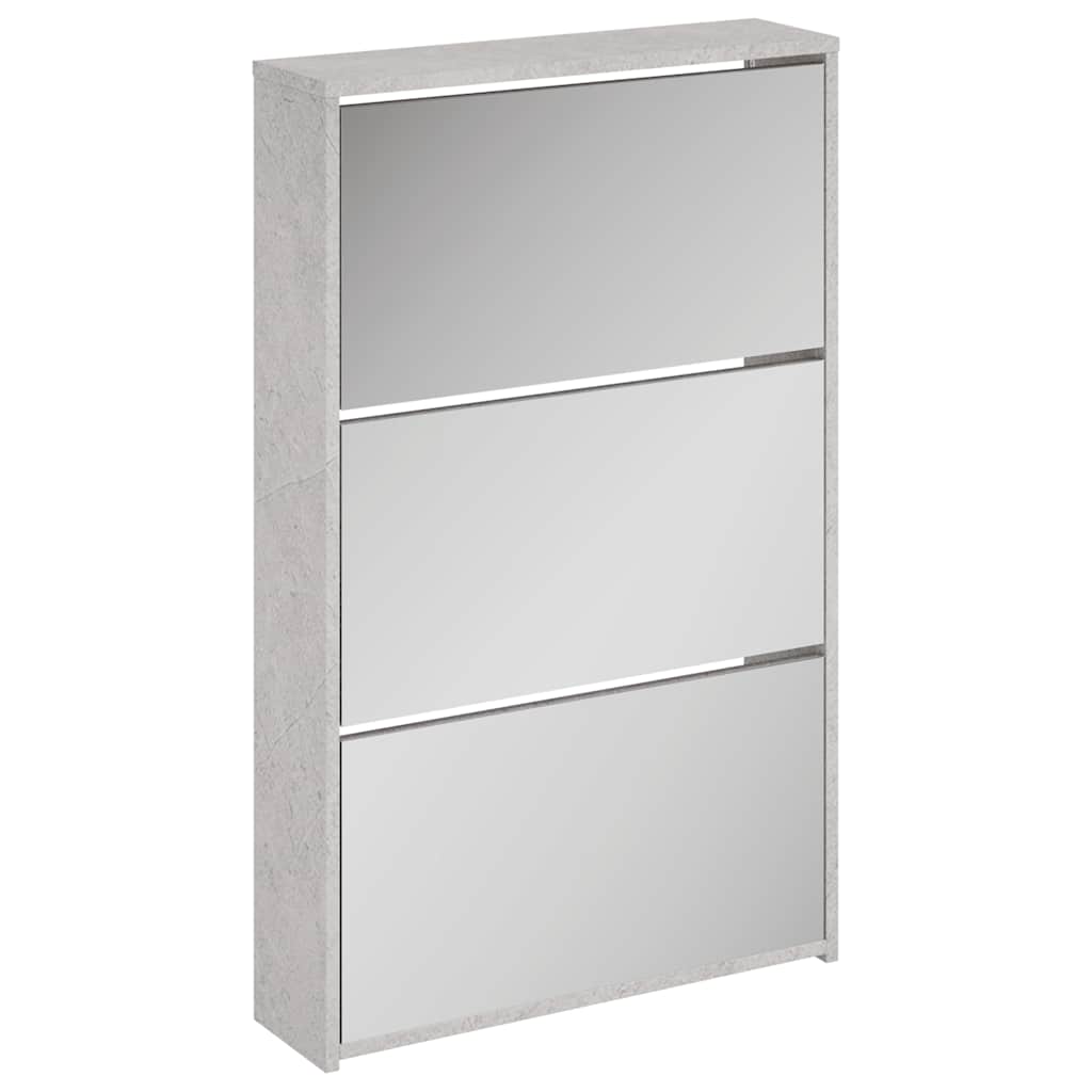 Zapatero y espejo 3 niveles gris hormigón 63x17x102,5 cm