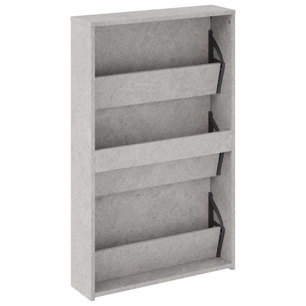 Zapatero y espejo 3 niveles gris hormigón 63x17x102,5 cm