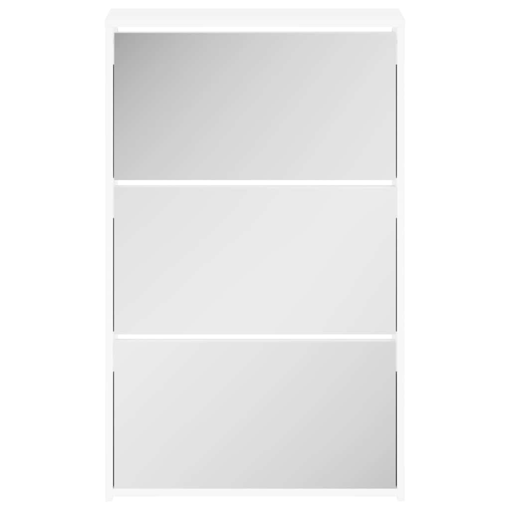 Zapatero con espejo de 3 capas blanco brillante 63x17x102,5 cm