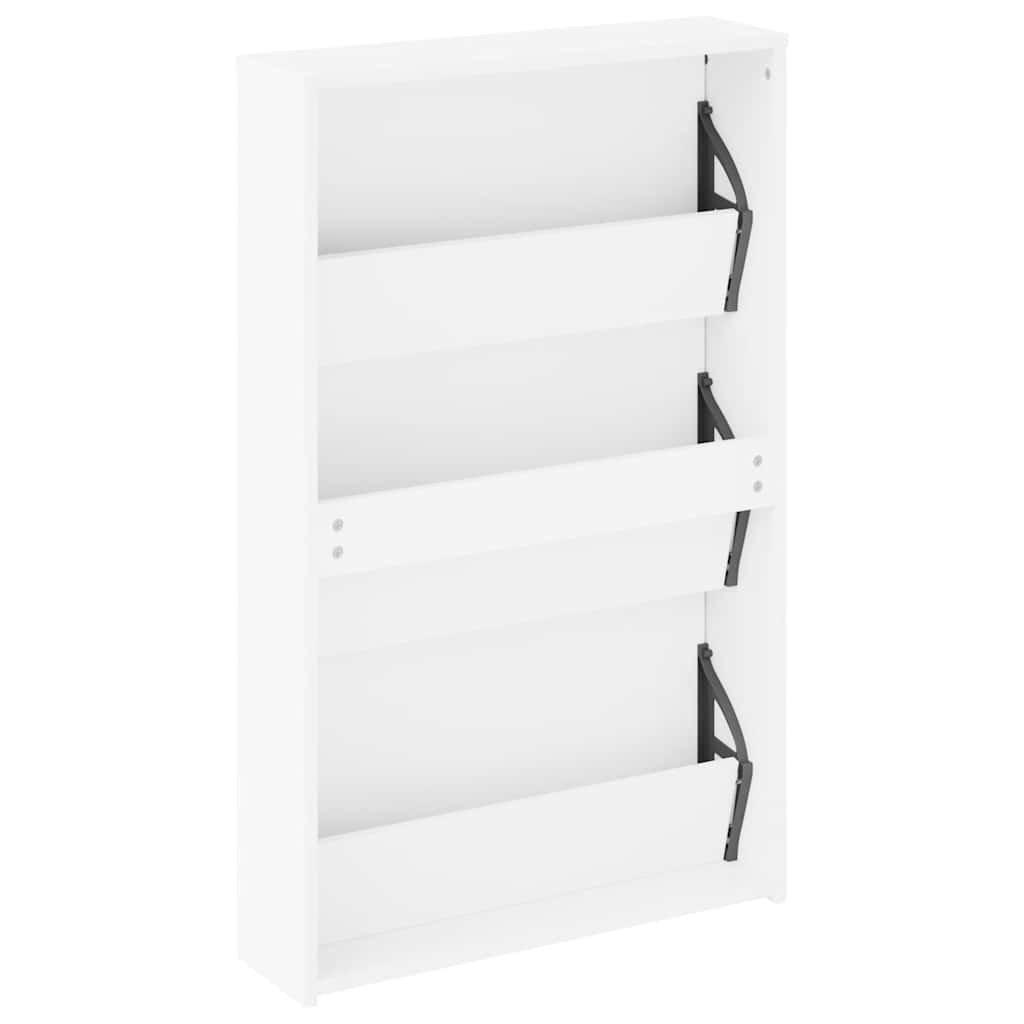 Zapatero con espejo de 3 capas blanco brillante 63x17x102,5 cm