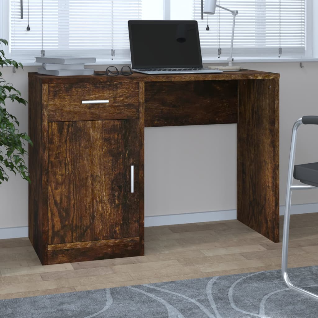 Plywood Desk with Drawer and Cabinet 100x40x73 cm