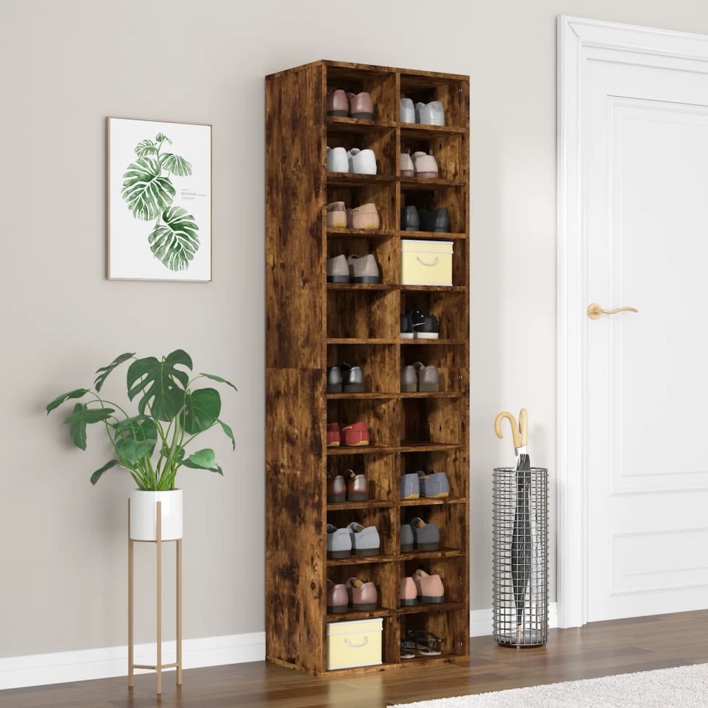 Zapatero de madera contrachapada gris Sonoma 54x34x183 cm