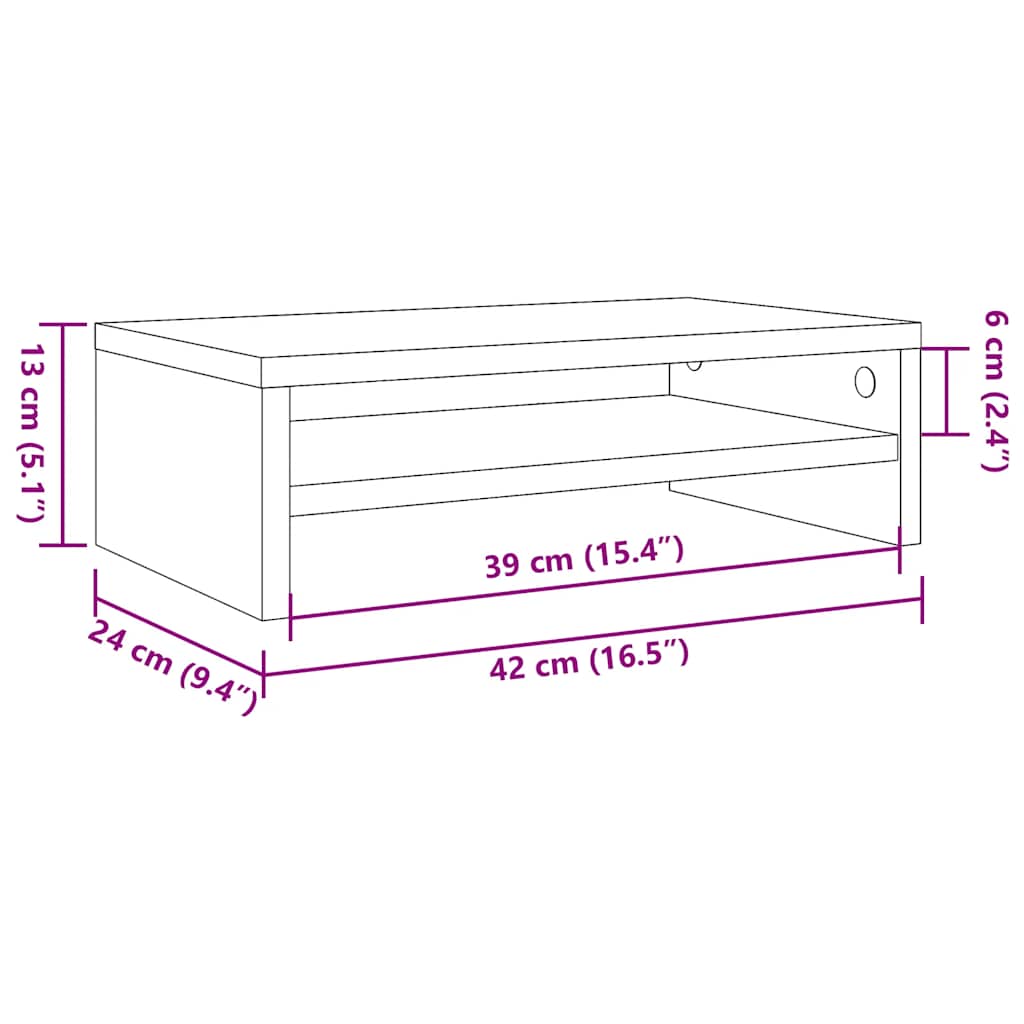 Soporte de monitor madera contrachapada gris Sonoma 42x24x13 cm