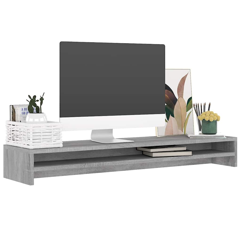 Soporte de monitor madera contrachapada gris Sonoma 100x24x13cm