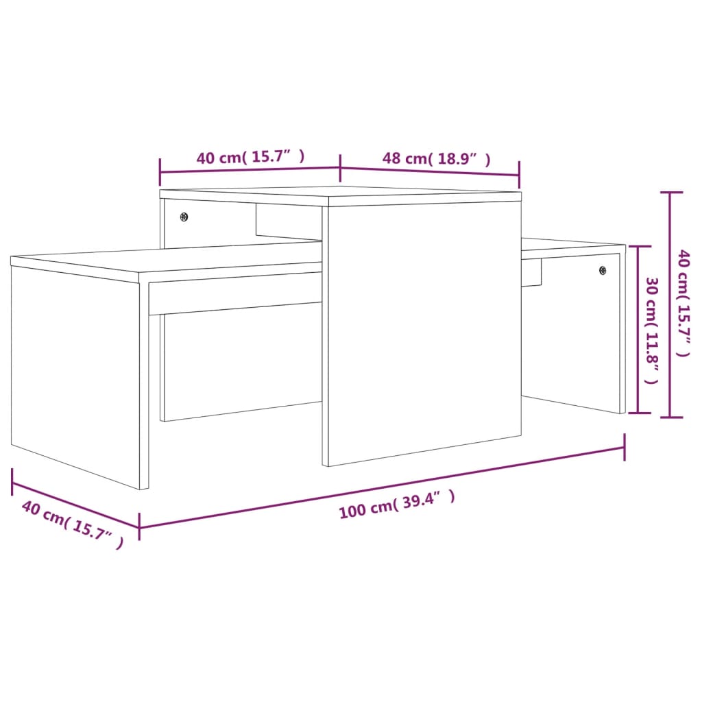 Set mesa de centro madera de ingeniería gris Sonoma 100x48x40c
